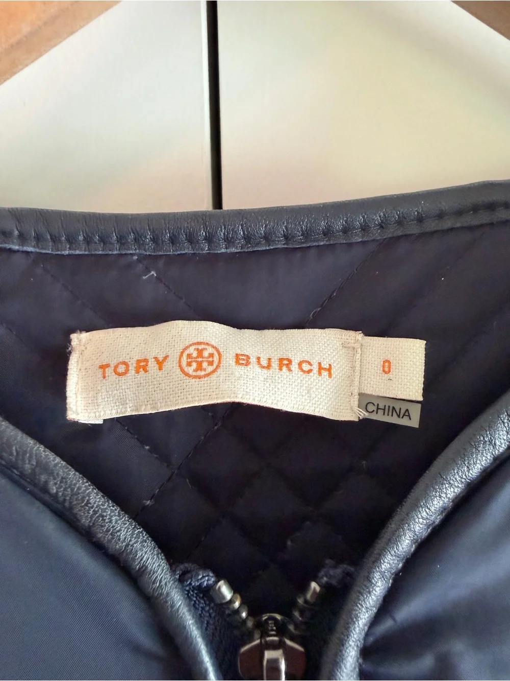 Tory Burch Hilary Quilted Tech Combo Bomber Jacket Navy Women's Size 0 Shaping